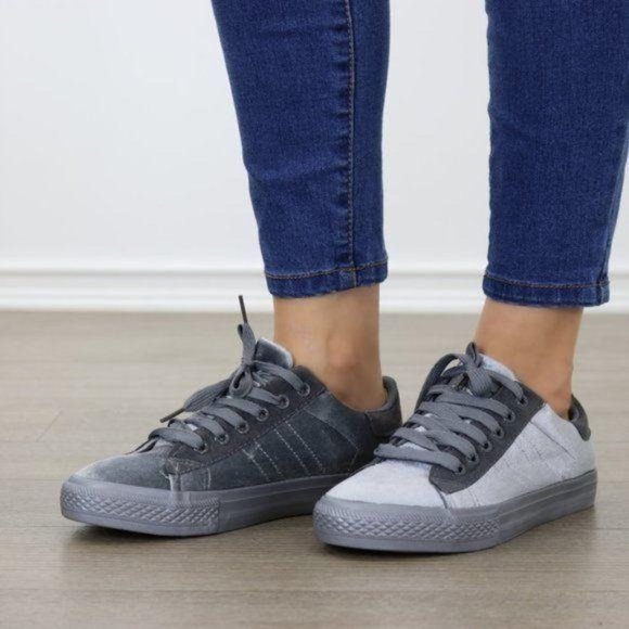 Gray Velvet Low Top Fashion Sneakers - Picture 8 of 8